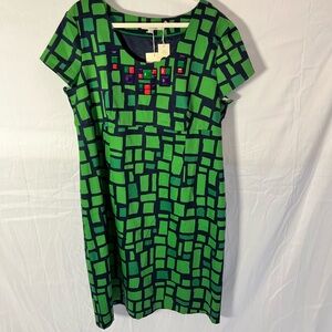 NWT Boden Green and Navy Geometric Pattern Dress
